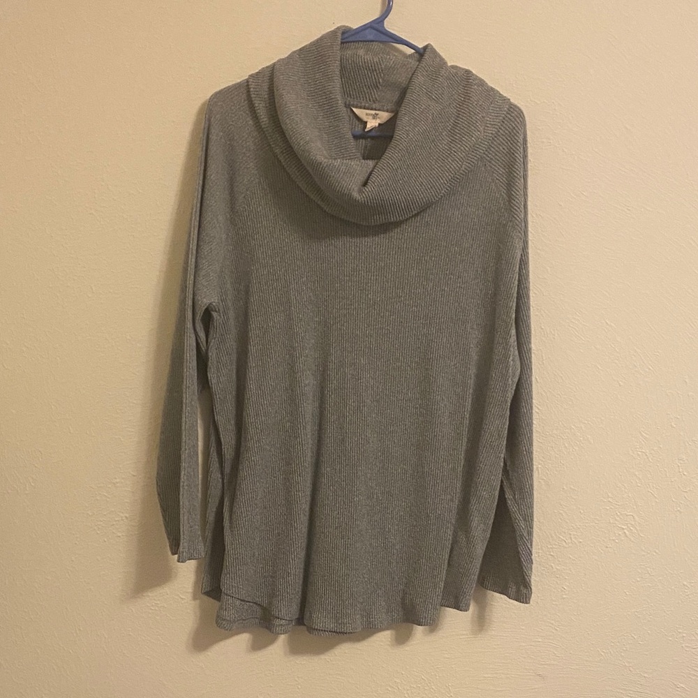 Terra & Sky Gray Ribbed Cowl Neck Sweater